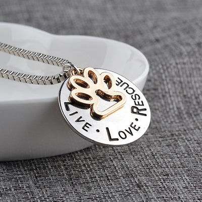 "LIVE LOVE RESCUE" Second Chance Dog Paw Necklace