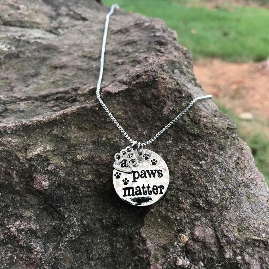 "All Paws Matter" silver plated Pendant Charm Necklace